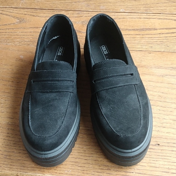 ASOS black stacked sole microsuede Loafer Style Shoes Size 6 - Picture 2 of 7